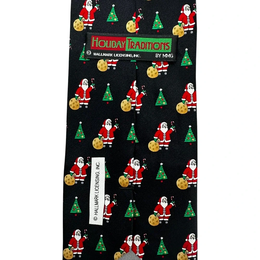 Hallmark Mens All Silk Christmas Tie Santa Tree Holiday Novelty Black 59